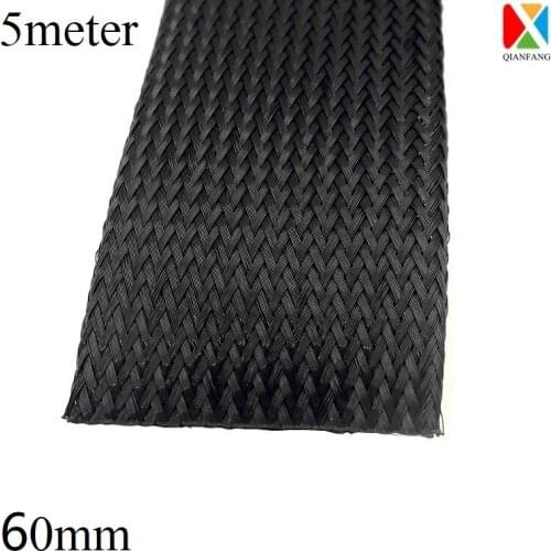 5M Braided Cable Sleeve 60mm Expandable PET Wire Wrap Nylon Tight High Density Sheath Protection Insulated Line Harness Black