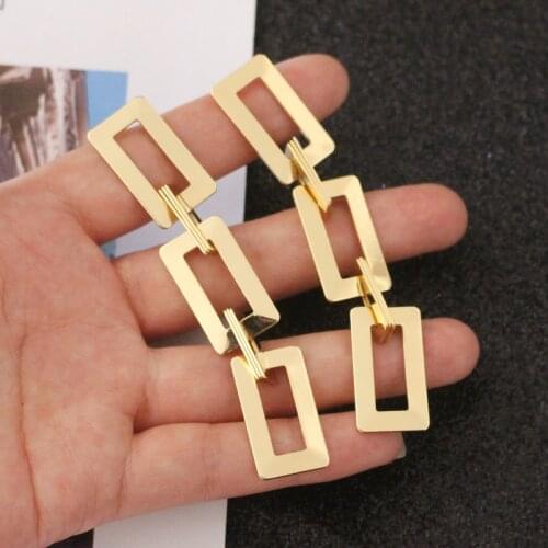 European and American Exaggerated Geometric Metal Square Hollow Long Chain Dangle Earrings Women Fashion Jewelry Girl Gift