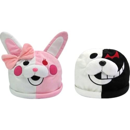 Danganronpa Monomi Cosplay Headdress Hat Men Women Black And White Plush Cap Warm Bear Plush Hats Lovely Props Adult Women Men