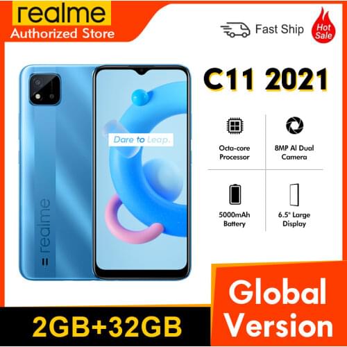 Realme C11 2021 RMX3231 6.5" HD+ Diaplay NFC Global Version 2GB 32GB 1600*720 20:9 8MP AI Camera 5000mAh OTG 4G Mobile Phone
