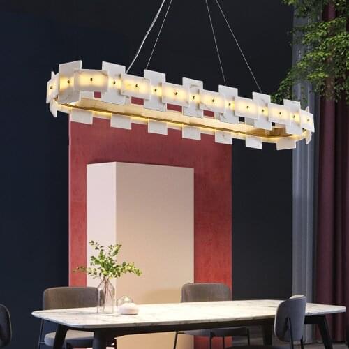 Modern Led Chandelier for Living Room Luxury Rectangle Hanging Light Gold Lamp Creative Design Home Decor Indoor Luminaire