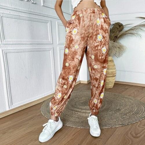Floral Print Sweatpants Cute Joggers High Waist Casual Loose Trousers