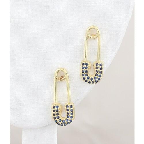 Unique Paperclip Safety Pin Star Full Micro Pave Cz Sparking Bling European Unique Rainbow Earring