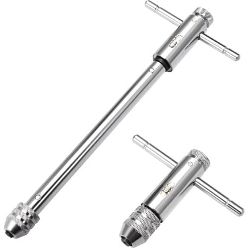 Uxcell 1PCS T-Handle Wrench Adjustable Ratcheting Wrench Holder Straight Tapping Wrench for Right Left Hand Operation Locked