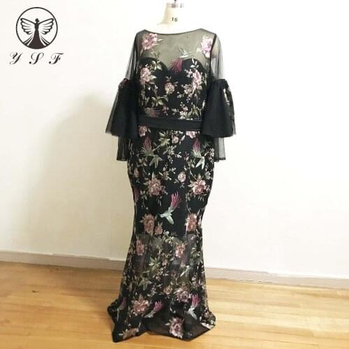 Vintage Evening Dresses O Neck Colorful Lace Flower Long Sleeve Floor Length Mermaid Vestids De Fiesta