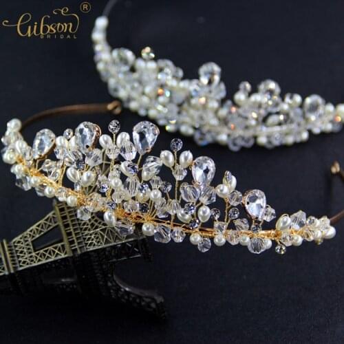 Factory Sell Pearl & Rhinestones Tiara Wedding Bridal Headband Hair Jewellery Party Hair Bands Crown