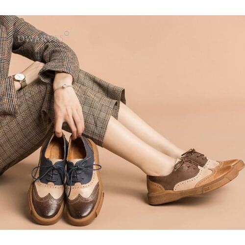 Womens Handmade Sheepskin Brogue Oxfords & Tie Flats Muti Color