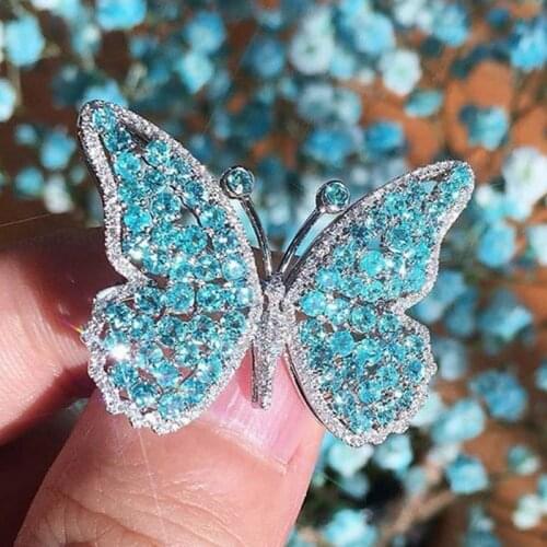 Milangirl Butterfly Rings For Women Blue Color Alloy Engagement Wedding Party Female Finger Ring Fashion Jewelry