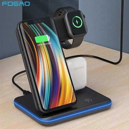 15W Fast Wireless Charger 3 in 1 Qi Charging Dock Station For iPhone 12 11 Pro XS Max XR X 8 Apple Watch SE 6 5 4 3 AirPods Pro