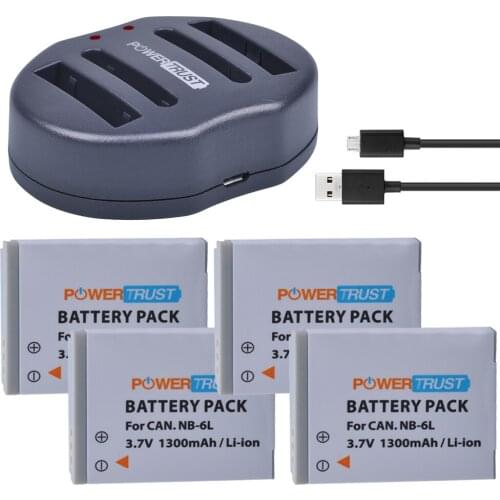 4Pcs 1300mAh NB-6L NB6L NB 6L Camera Battery + Dual USB Charger for Canon IXUS 310 SX275 SX280 SX510 200 105 210 300 S90 S95