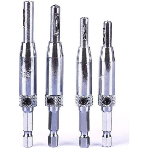 4pcs/set Self Centering Hinge Drill Bits HSS Door Cabinet Woodworking Hole Puncher Drill Saw Bit Set
