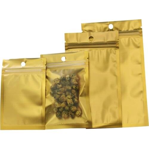 5 Size Resealable Zip Lock Golden Matte Clear Plastic Bag Dried Food Package Pouches Cosmetic Electronic Grocery Packing Bag