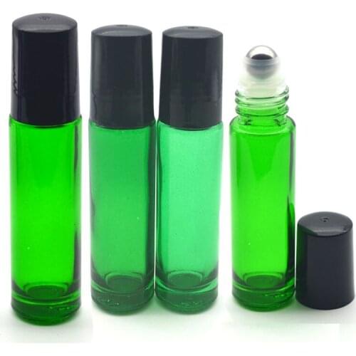 5pcs Empty Green 10ml Roller Glass Perfume Bottle Essential Oil 10cc Roll-On ball thick Sample Bottle Free Shipping