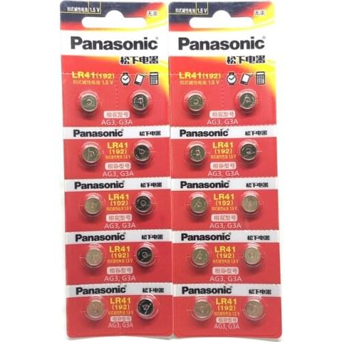 50pcs/lot 100% Original Panasonic LR41 Button Cell Battery SR41 AG3 G3A L736 192 392A Zn/MnO2 1.5V Lithium Coin Batteries LR 41