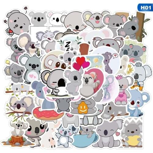 50pcs Cartoon Animal Koala Series Sticker Waterproof Self-adhesive Material Childrens Toy Sticker DIY Skateboard Luggage