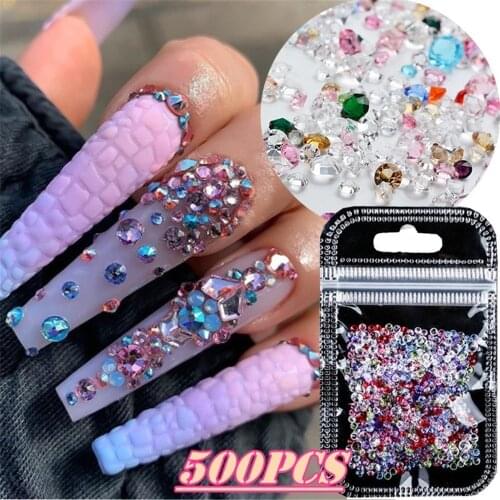 500PCS/Bag Mix Sizes Nail Rhinestones Crystal Clear AB Non Hotfix Flatback Rhinestones for Nails 3D Nail Art Decorations Gems