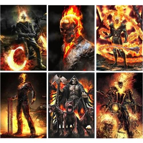 Disney Full Round Diamond 5D DIY Diamond Painting "flame Skull" 5D Cross Stitch Embroidery Home Decoration Gift