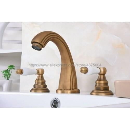 Antique Copper bathroom faucet for hot and cold Mixer tap Sink faucet Double handle 3 hole bathroom basin faucet Nan070