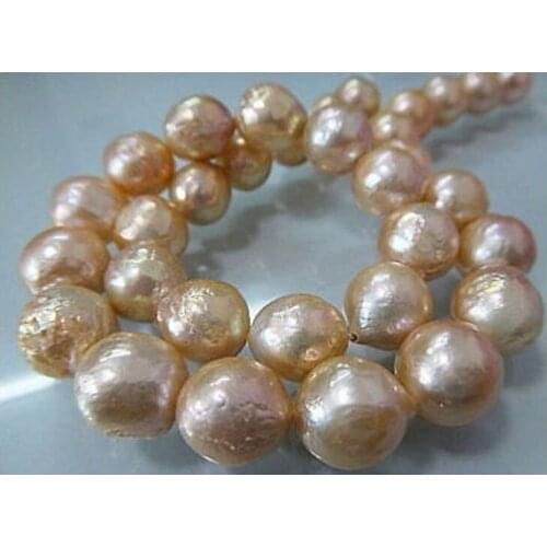 Baroque 18" AAA 11-12MM SOUTH NATURAL PINK PEARL NECKLACE Yellow CLASP