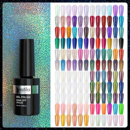 Beautilux Glitter Nail Gel Polish Semi Permanent Sequins Flakes Shiny Glossy UV LED Nails Art Design Gels Varnish Lacquer 10ml