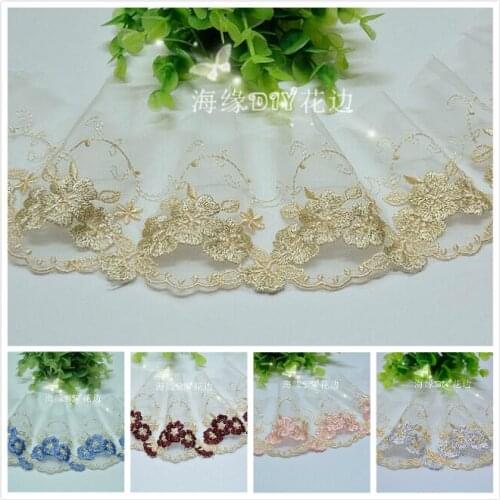 Free Shipping 6 Yards 8cm in Width Blue Silver Gold Pink Exquisite Embroid Lace Trim Fabric