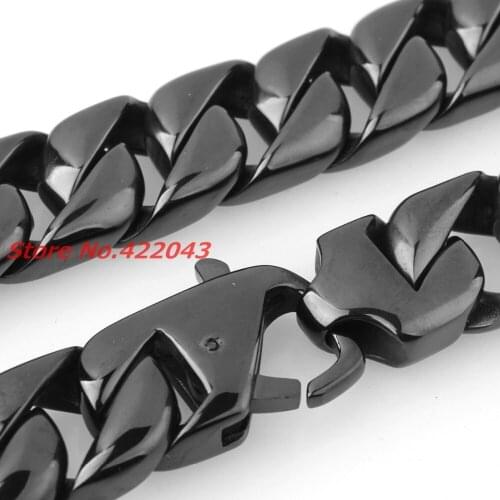 24" 15MM Heavy Cool Black Color 316L Stainless Steel Mens Curb Cuban Chain Necklace, Fashion Jewelry For Mens Boys 203g Chain