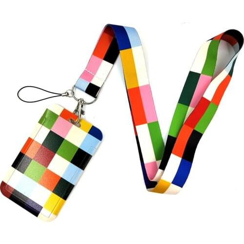 Colour Rainbow Lattice Pattern Neck Straps Lanyards Keychain ID Badge Holder Bus Pass Case Cover Slip Bank Credit Card Holder
