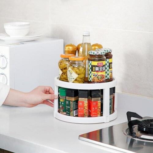 Double Layers Rotating Seasoning Rack Kitchen Supplies Oil Salt Sauce Vinegar Storage Rack Kitchen Organizer Space Save