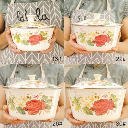 Enamel bowl, old-fashioned nostalgia, large bowl with cover in domestic kitchen