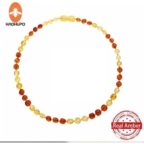HAOHUPO Top Hot Quality Cognac Gold Fashion Nature Baltic Amber Necklace Wholesale Original Necklace Men Baroque Baby Necklace