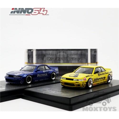 INNO 1:64 NISSAN SILVIS S13 V2 PANDEM ROCKET BUNNY Light Yellow/Blue Metallic Diecast Model Car