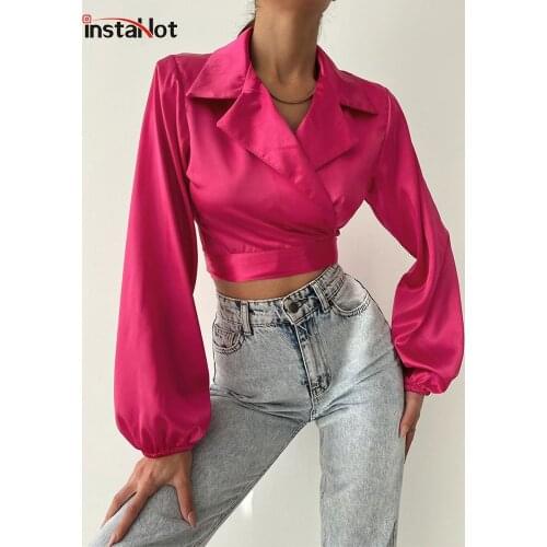 Женские атласные рубашки InstaHot China At AliExpress