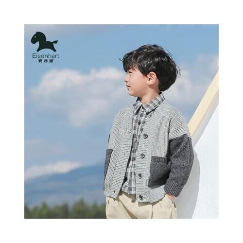 Boys Knitted V-neck Cardigan Autumn 2020 New Baby Sweaters Childrens Boys Fashion Stitching Casual Knitted Jacket Outwear 2-8Y