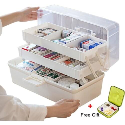 Medicine Box Portable First Aid Kit Boxes 3 Tiers Plastic Multi-Functional Family with Handle Emergency Kit Storage Organizer