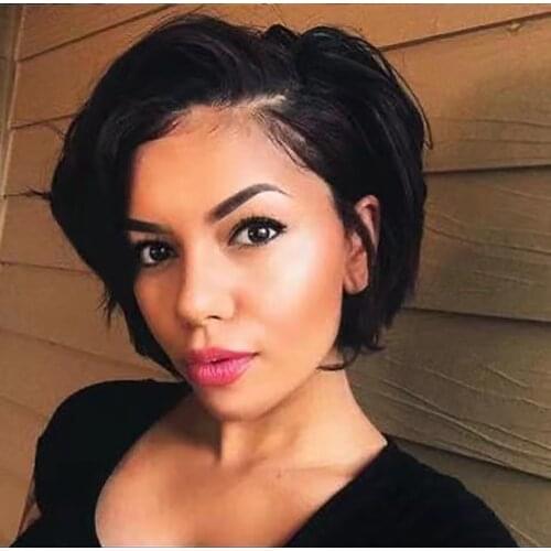 Short Pixie Cut Human Hair Wig Bob Wavy Wig Part Lace Human Hair Wig Ombre Blonde Color Part Lace Wigs For Black Women