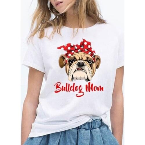 Summer Funny Bulldog Mom T Shirt Women Casual Graphic T-shirt Femme Short Sleeve Tshirt White Vintage Hipster Tee Shirt Tops