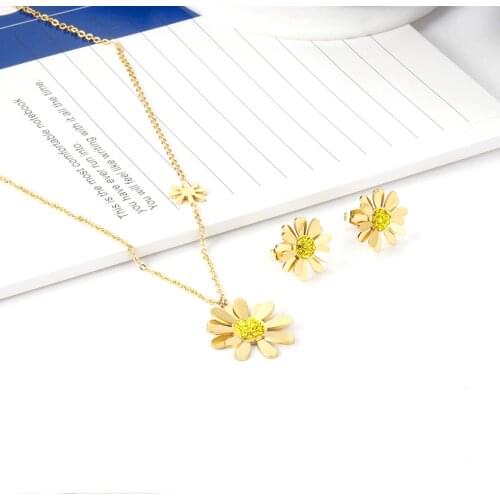 LUXUSTEEL Kid Jewelry For Girls Gold Color Flower Necklace Sets Trendy Style inoxidable mujer Earring Fasion Jewelry Brinco