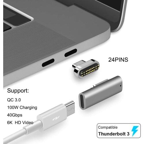 24 pin magnetic USB C charging adapter to USB C macbook Converter Adapter for Macbook /Matebook thunderbolt 3 Magnetic Adapter