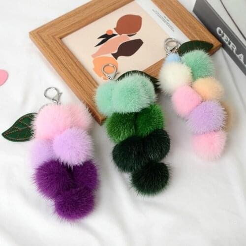 Fur Keychain 2020 New Fall/Winter Natural Mink Fur Grape Keyrings For Female Charm Bag Pendant Korea Style Car Ornaments Chains
