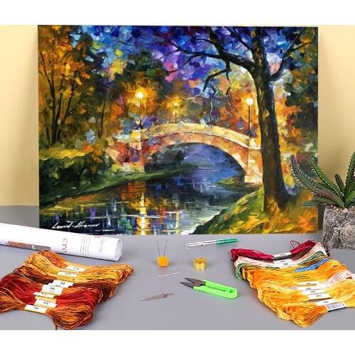 Stone Bridge Printed Fabric 11CT Cross Stitch Kit Embroidery DMC Threads Sewing Hobby Needlework Craft Magic Home Wholesale