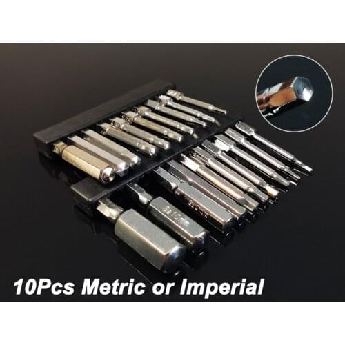 10Pcs Set HEX Screwdriver Drill Bits Screw Driver Bits Magnetic 1/4" Hex Shank Imperial Metric Power Hand Tools Kit