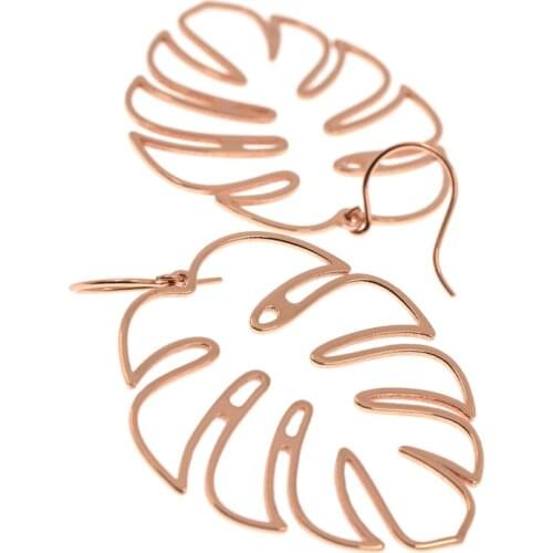 New 2020 Trendy Hollow Monstera Leaves Dangle Drop Earring For Women Metal Glossy Simple Elegant