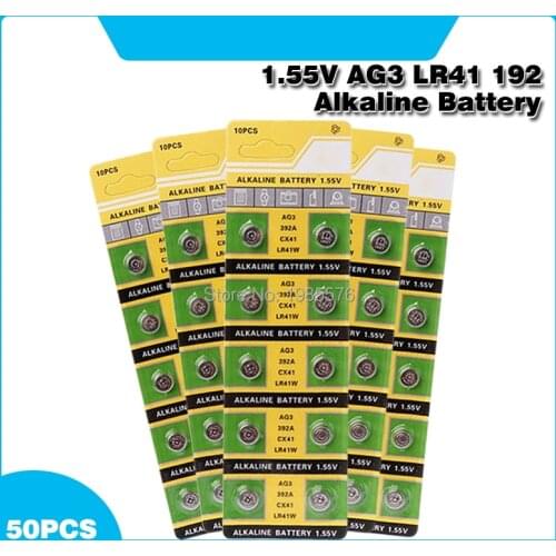 New 50Pcs AG3 LR41 392A SR41SW 1.55V Cell Battery Watch Button Coin boton Cheap lr41 384 LR736 V3GA 192 battery