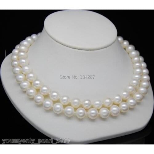 New natural freshwater pearls 7-8mm AAA+ white pearl necklaces 35"Long
