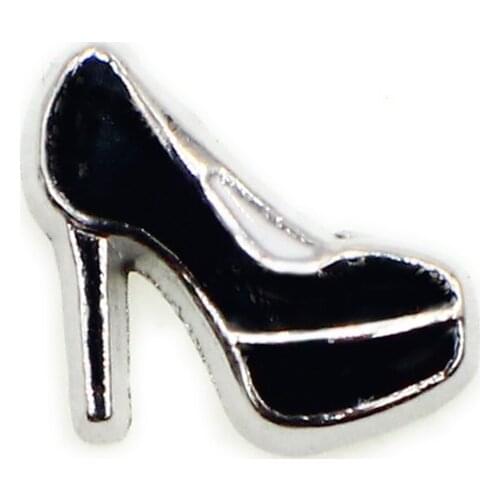 Sexy Women Black High Heels Floating Charms For Living Memory Glass Floating Locket Pendants Necklace DIY Accessories 10pcs/lot