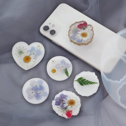 Heart Phone Stand Holder Silicone Mold Diy Resin Marble Irregular Tray Socket Fold Mobile Smartphones Pocket Desktop Bracket