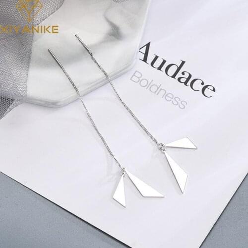 XIYANIKE 925 Sterling Silver Geometric Irregular Triangle Earrings Female Fashion Temperament Trendy Long Jewelry Party Gift