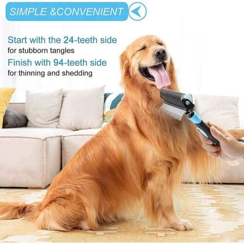 Dog Brush and Cat Brush 2 Sided Pet Tool for Deshedding Mats Tangles Removing No More Nasty Shedding and Flying Hair