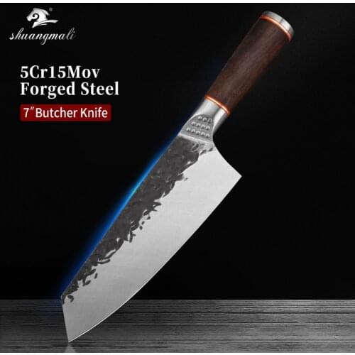 7 Inch Utility Kitchen Knife Forged 5Cr15Mov Stainless Steel Chef Knives Cleaver Slicing Vegetable Chef Knife With Wood Handle