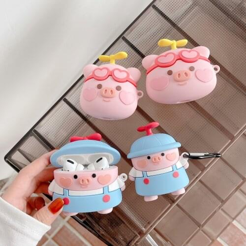 Funny 3D Cute Blue Hat Love Glasses Pig Earphone Case For Aairpods 1 2 Pro Kawaii Silicone Wireless Bluetooth Protective Cover